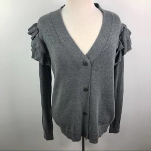 Hinge grey layered ruffle sleeve cardigan sweater